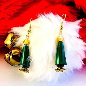 Christmas tree themed green and gold earrings. $10